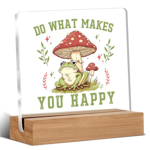 Funny Mushroom Gifts for Cottagecore, Cute Frog Gifts for Women Men, Do What Makes You Happy Home Bedroom Decorative Signs Plaque for Desk