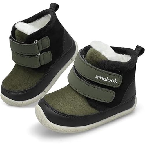 XIHALOOK Toddler Boys Girls Winter Boots Cold Weather Kids Warm Faux Fur Shoes with Two Hook and Loop