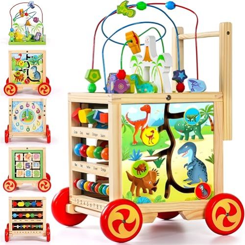 Baby Walker with Wheels Activity Cube for 1 Year Old, 6 in 1 Baby Activity Table Montessori Toys for 1 2 Year Old, First Birthday Gifts for Boys Girls Learning Toys for Toddlers 1-3