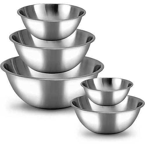 WHYSKO Meal Prep Stainless Steel Mixing Bowl (5-Piece Set) Home, Refrigerator, and Kitchen Food Storage Organizers | Ecofriendly, Heavy Duty, No Lids