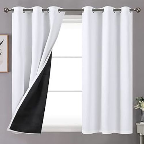 YoungsTex White 100% Blackout Curtains for Small Window 40 Inches Length, Double Layer Full Light Blocking Noise Reduce Bedroom Curtains, 2 Panels, 42 X 40 Inch