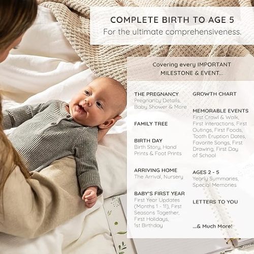 Keepsake Memory Book for Baby Boy or Girl Timeless First 5 Year Baby Book A Milestone Book to Record Every Event from Birth to Age 5 Gender Neutral Journal Scrapbook Photo Album