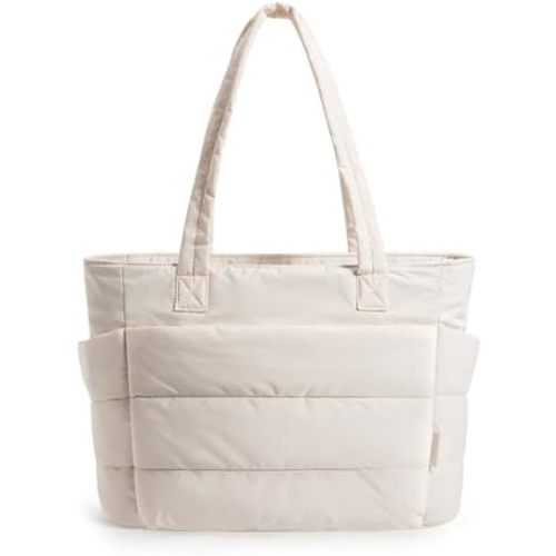 BAGSMART Tote Bag for Women, Lightweight Puffy Tote Bag with Compartments, Quilted Shoulder Bag Handbag for Travel, Work