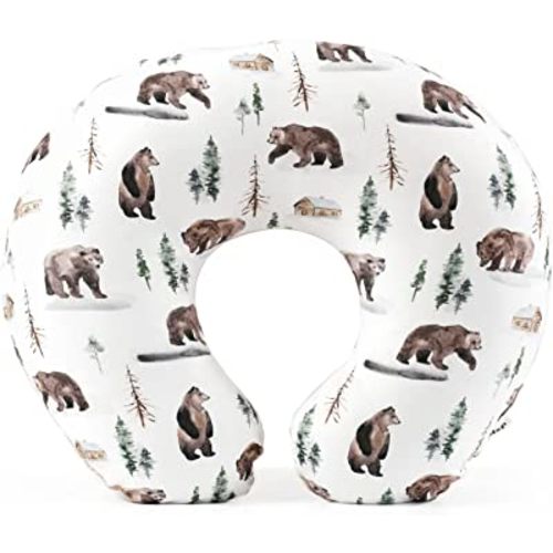 GRSSDER Nursing Pillow Cover Stretchy Minky Removable Nursing Covers for Breastfeeding Pillows, Ultra Soft Comfortable Slipcover for Baby Boy and Girls, Jungle Bear/Rainbow