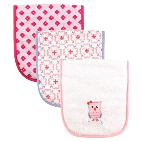 Luvable Friends Baby Girl Cotton Burp Cloths With Fiber Filling 3pk, Owl, One Size