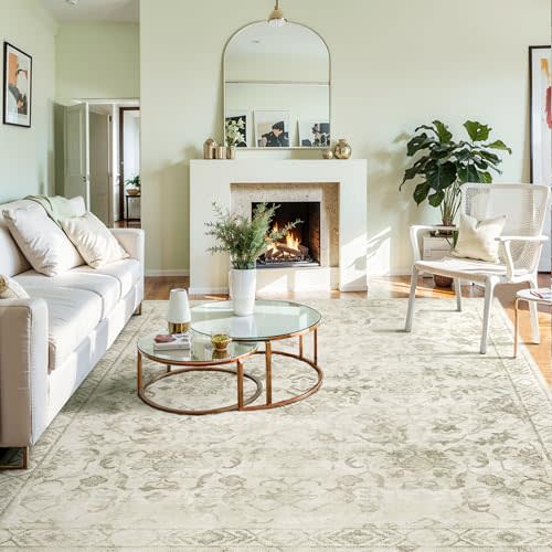 Sage Green 5x8 Area Rugs for Living Room,Washable Vintage Rugs for Bedroom, Non Slip Rug Floral Carpet Green Area Rug for Bedroom Dining Nursery