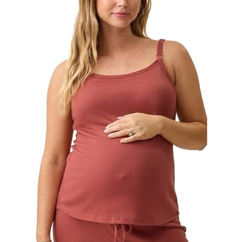 Kindred Bravely Essentials Maternity & Nursing Sleep Camisole Ribbed Breastfeeding Tank Built in Bra Pregnancy Postpartum