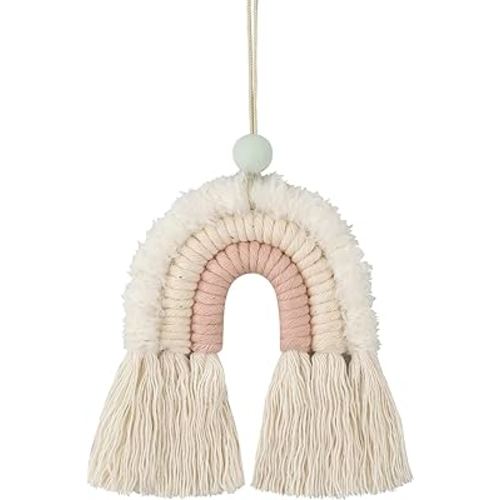 BOHO GARDEN Macrame Rainbow Charm - Essential Oil Diffuser for Cars, Baby Nursery, Children's Bedroom & Home Decor - Colorful Decorative Hanging Air Freshener & Accessories - 3x3.5 - Soft Pink