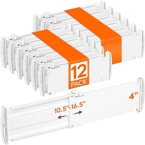 Lifewit Drawer Dividers for Clothes, Adjustable Drawer Organizers, Plastic Expandable Dresser Organizers Shelves Dividers in Closet Storage/Bedroom/Bathroom/Kitchen, 12 Pack 4" High 10.5-16.5" Long