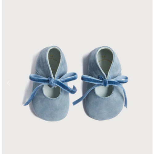 Suede Velvet Ribbon Pram Shoes in Blue (17-20EU)