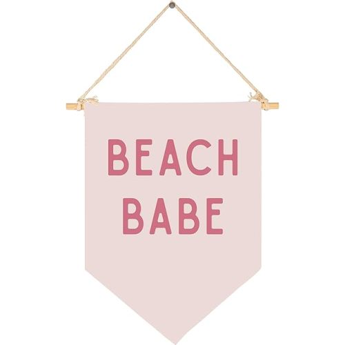 Beach Babe,Girl Nursery Decor,Boho Girl Wall Art,Surf Nursery, Surfer Kid Room,Boho Beach Theme Canvas Banner Flag Sign Pennant Poster Wall Decor Gift-Birthday Christmas Gift