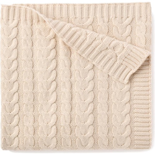 Baby Horseshoe Cable Knit Cotton Blanket, Rainy Day