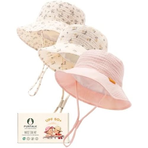 FURTALK Baby Sun Hat Muslin Cotton Toddler Bucket Hat for Girls Boys Wide Brim UPF 50+ Summer Beach Hats