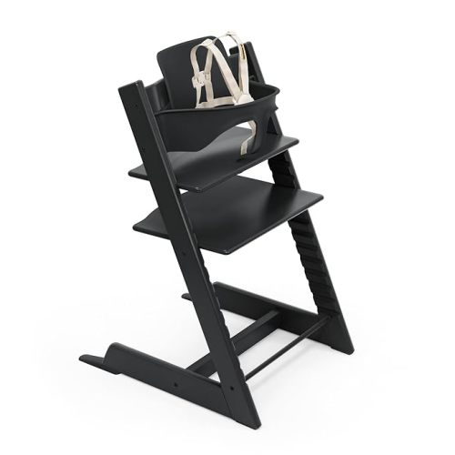 Stokke Tripp Trapp High Chair 2, Black - Includes Chair + Baby Set with Removable Harness for Children 6-36 Months - Adjustable, Ergonomic & Easy to Clean
