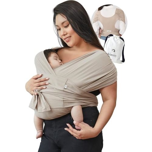 Konny Original Baby Carrier SoftBreeze Luxury Carrier Wrap, Easy to Wear Baby Wrap Carrier, Perfect Essentials Cloths for Newborn Babies up to 44 lbs, (Beige, XS)