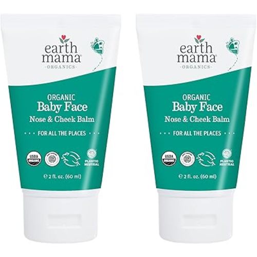 Earth Mama Organic Baby Face Nose & Cheek Balm | Moisturizer with Calendula Oil for Dry Skin Care, Natural Petroleum Jelly Alternative (2-Fluid Ounce, 2-Pack)