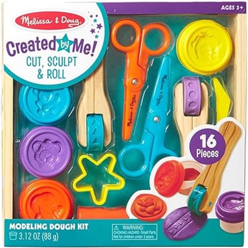 Melissa & Doug Created by Me Cut, Sculpt, and Roll Modeling Dough Kit With 8 Tools and 4 Colors of Modeling Dough Stampers, Arts And Crafts For Kids Ages 3+