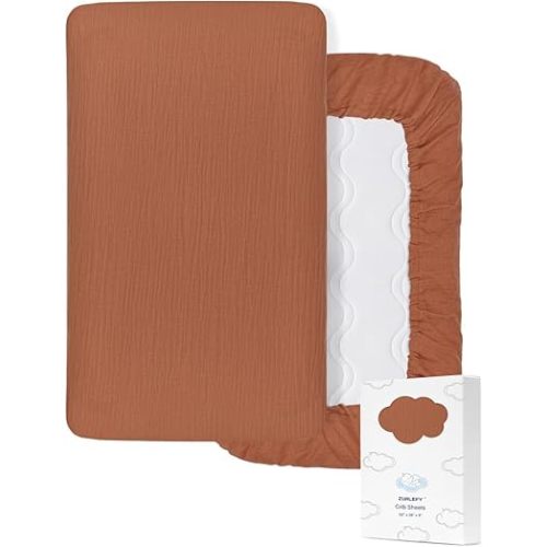 28" x 52" Rust Muslin Crib Sheets, 100% Cotton Baby Crib Sheet Neutral, Fitted Crib Mattress Sheets for Boy, Girl (46C-04)