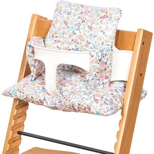 DADOUMAN Extra Padded Soft Dining Chair Seat Cushion, Wateproof & Wipe Clean Cushion for Stokke Tripp Trapp High Chair, 18" L x 11" W, Compatible & Convertible Design (Blooming Flowers)