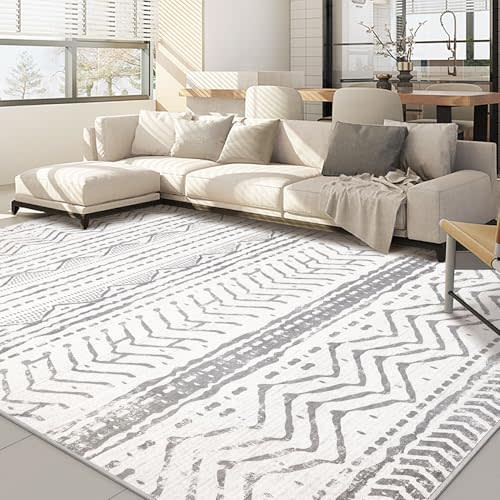 5x7 Area Rug Living Room: Machine Washable Boho Large Neutral Farmhouse Stain Resistant Indoor Floor Rugs Moroccan Carpet for Bedroom Nursery Dorm Classroom Playroom Dining Room Home House- Grey White