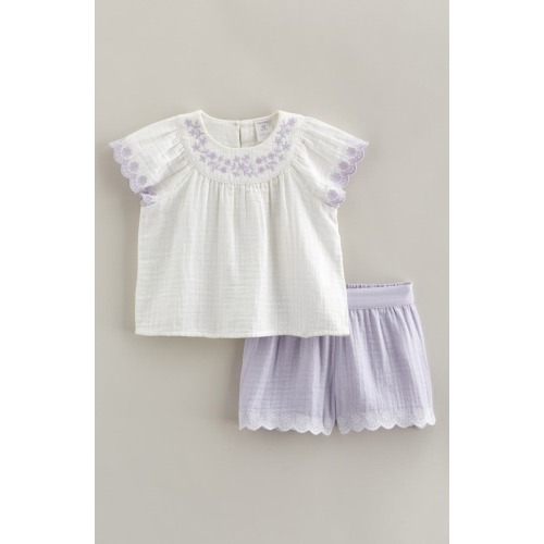 Flutter Sleeve Cotton Gauze Top & Shorts Set, 3M