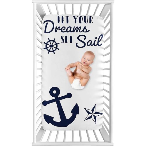 Sweet Jojo Designs Navy Blue White Anchors Boy Girl Fitted Crib Sheet Baby Toddler Bed Nursery Photo Op - Nautical Theme Ocean Sailboat Sea Marine Sailor Anchor Dreams Set Sail Unisex Gender Neutral