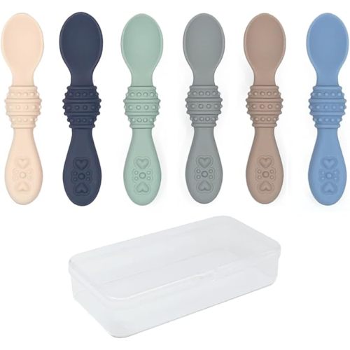 Elk and Friends Silicone Baby Spoons | Travel Case Included | First Stage Infant Toddler Spoon | Baby Led Weaning Stage | Dishwasher Safe