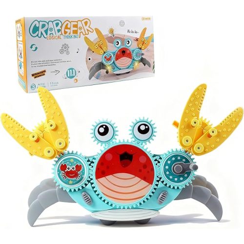 Crawling Crab Gear Set Toy - Tummy Time Musical Crab Toys Stacking & Building Blocks Educational STEM Game for Toddlers & Kids 3-5, 1 2 3 Yr Old Birthday Gift Christmas Stuff for 0-36 Month Boys Girls