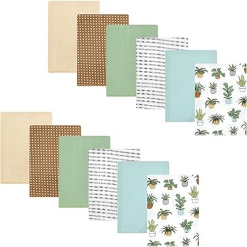 Hudson Baby Unisex Baby Cotton Flannel Burp Cloths Bundle, Plants, One Size