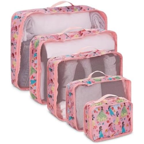 Disney Minnie Mickey Stitch Packing Cubes - Winnie the Pooh, Princess Cinderella, Cars, Toy Story 5 Piece Packing Cubes Compression - Travel Essential - Luggage Suitcase Organizer Set