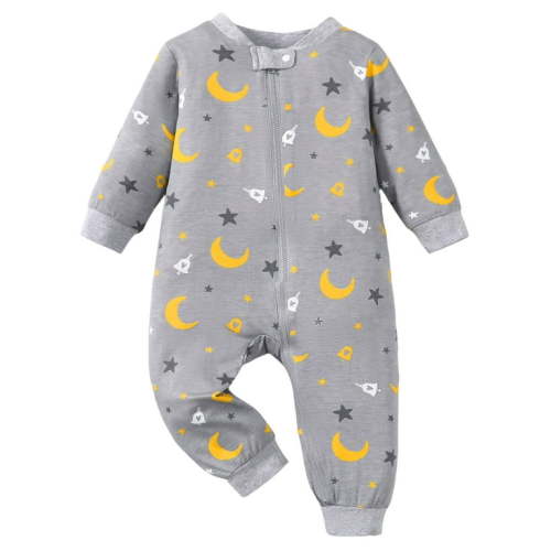 Actgleam Newborn Baby Girls Boys Romper Long Sleeve Zip-Up Pajamas Bodysuit,6-9Months