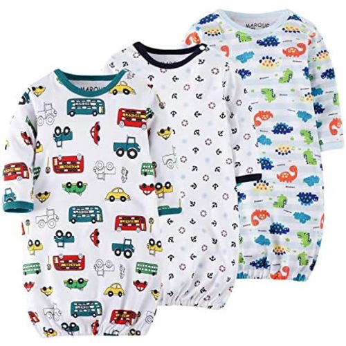 Baby Sleep Gown - Organic Cotton Lightweight 0-18 Months Sleeper for Easier Diaper Changing with Mitten Cuffs