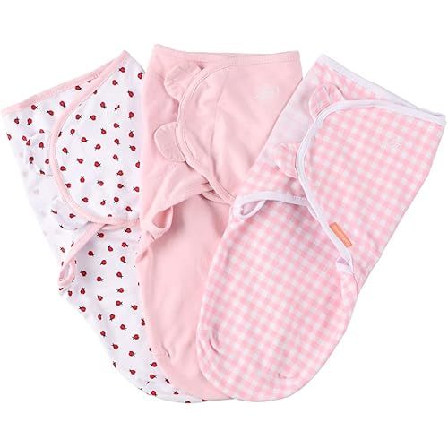 SwaddleMe by Ingenuity Original Swaddle, 100% Cotton, Improves Sleep & Calms Startle Reflex, 0-3 Months, 3-Pack - Ladybug Picnic