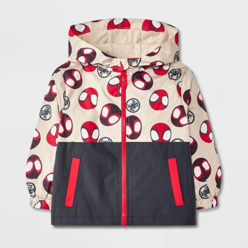 Baby Boys' Marvel Spider-Man Windbreaker Jacket - Red/Black 18M: Lightweight Polyester, Front Zipper, 2 Pockets
