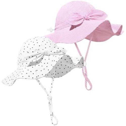 Baby Girl Sun Hat Summer Foldable Beach Hats with UPF50+ Sun Protection Wide Brim Toddler Bucket Hat Cap