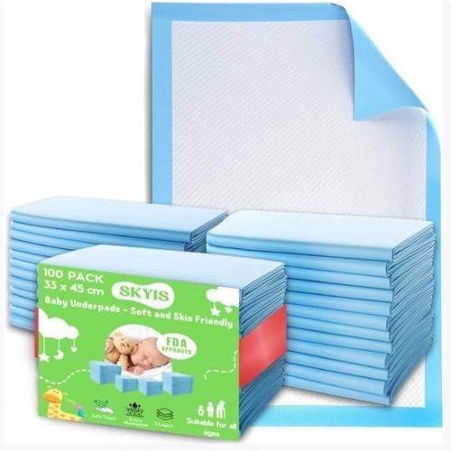 Skyis100 Pack Disposable Changing Pads Baby Change Mat Baby Disposable Underpads Waterproof Diaper Changing Pad Breathable Underpads Bed Table Protector Mat Puppy Pads 18" x 13"