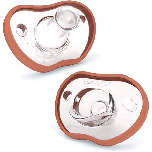 Nanobebe Baby Pacifiers 0-3 Month - Orthodontic, Curves Comfortably with Face Contour, Award Winning for Breastfeeding Babies, 100% Silicone - BPA Free. Perfect Baby Registry Gift 2pk, Clay