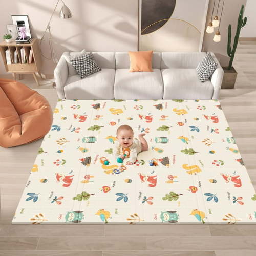 Foldable Baby Play Mat, Safe Foam 47x47 in Waterproof Cute Playmat for Babies and Toddlers Indoor and Outdoor