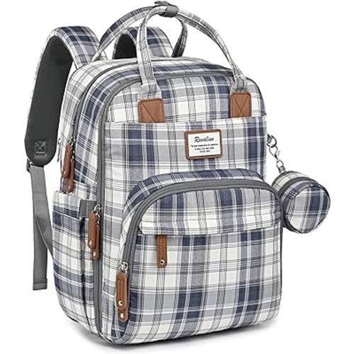 RUVALINO Diaper Bag Backpack - Multifunction Waterproof Travel Backpack, Maternity Baby Bag with Changing Pad & Stroller Ring & Pacifier Case - Travel Essentials & Baby Registry Search - Blue Plaid