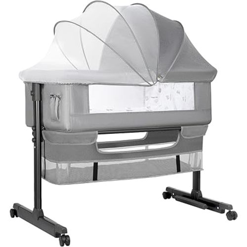 Baby Bassinet, Baby Basinet Bedside Sleeper, Easy to Fold Portable Crib Side Bassinet 2024new Style Girl/boy bassinets(Light Grey)