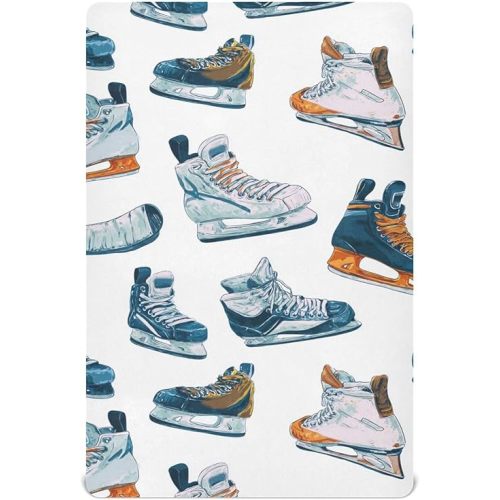 Hockey Shoes Crib Sheets Soft Breathable Fitted Baby Crib Sheets Mattress Cover for Girls Boys, 52" x 28" x 9"