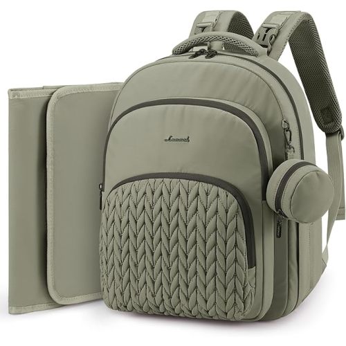 LOVEVOOK Diaper Bag Backpack, Baby Bag with Changing Pad for Mom Dad, Large Waterproof Mommy Bag with Stroller Buckles, Travel Essential with Pacifier Case & Insulated Bottle Pockets, Bean green