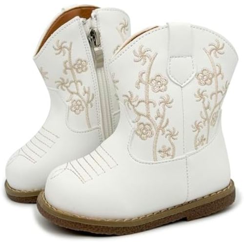 Baby Cowboy Cowgirl Boots Infant Boys Girls Western Booties Round Toe Riding Mid Calf Boots for All Seasons for 6 9 12 15 18 24 Months