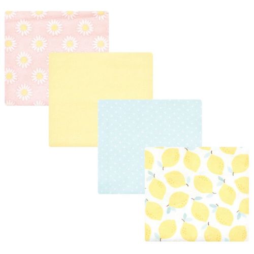 Hudson Baby Infant Girl Cotton Rich Flannel Receiving Blankets, Lemon Daisy, One Size