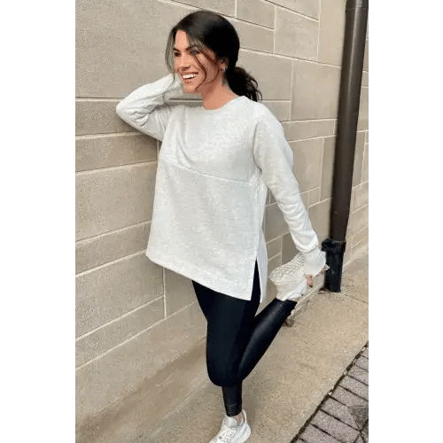 Yoga Nursing Tunic Sweatshirt- Light Heather Gray