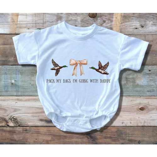 Hunting with daddy bubble romper, oversized bubble tshirt, short sleeve