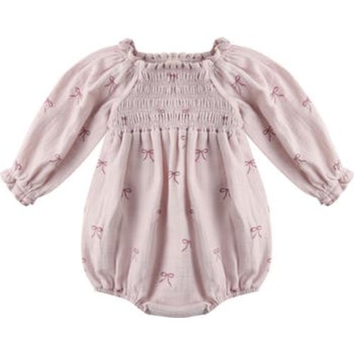 Eden Smocked Bodice Long Sleeve Organic Cotton Gauze Romper