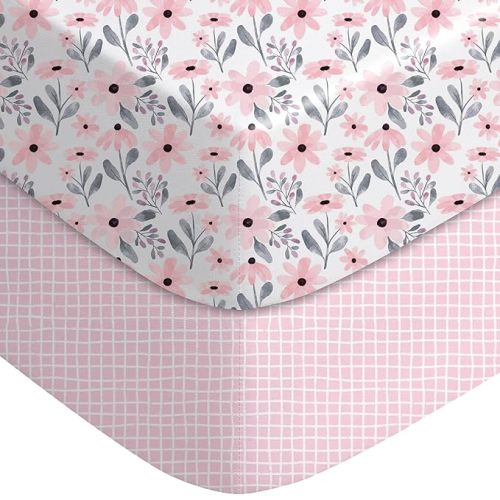 Yoofoss Baby Crib Sheets for Boys Girls, Fitted Crib Sheet 2 Pack for Standard Crib and Toddler Mattress, Super Soft Microfiber Baby Sheet 28x52x8in Pink Floral