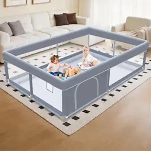 XVISHX 65 x 50 Inch Baby Playpen, Playpen for Babies and Toddlers, Baby Play Pen Playard for Indoor & Outdoor Active Center Game Fence, with Skin-Friendly Fabric and Soft Breathable Mesh, Grey