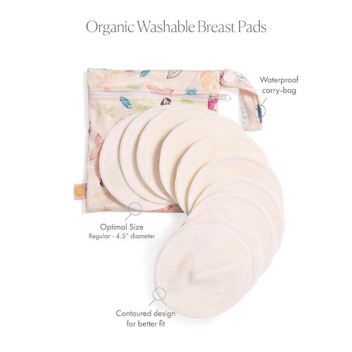 Kindred Bravely Organic Reusable Nursing Pads 10 Pack | Washable Breast Pads for Breastfeeding, Leaking with Carry Bag - Regular - 10-Count - Beige Multicolored